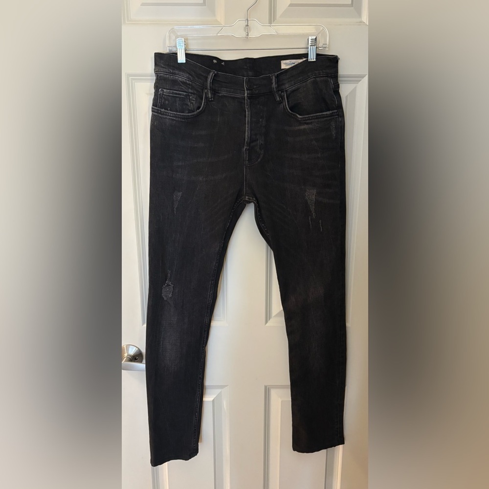 Allsaints Men’s Distressed Cigarette Skinny, Black, Size 32